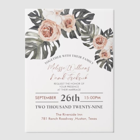 Tropical Palm Leaf Botanical Boho Chic Wedding Pergament Einladungen (Vorderseite)