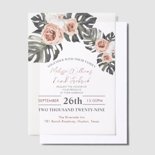 Tropical Palm Leaf Botanical Boho Chic Wedding Pergament Einladungen (Versetzt)