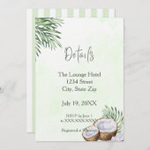 Tropical Palm Leaf & Coconut Details Card Einladung (Vorne/Hinten)