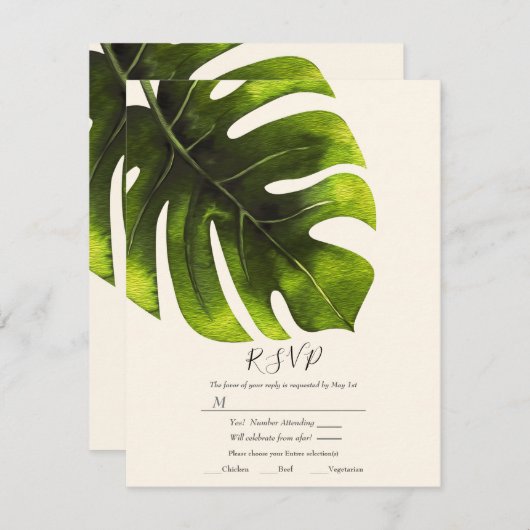 Tropical Palm Leaf Elegant Modernes Hochzeitsszena Einladung (Vorne/Hinten)