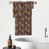 Tropical Palm Leaf Fronds Muster Schwarz Pink Gold Badhandtuch Set