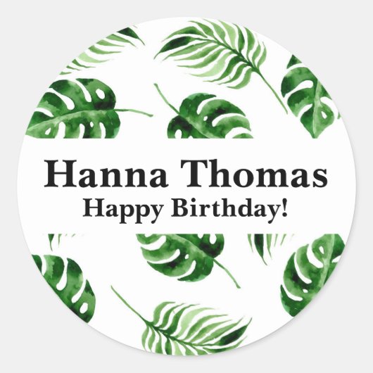 Tropical Palm Leaf Geburtstag Runder Aufkleber (Vorderseite)