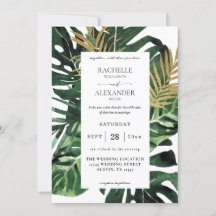 Tropical Palm Leaf Gold 1B Einladung zur Hochzeit