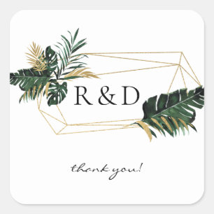 Tropical Palm Leaf Gold 2 Monogram - Quadratischer Aufkleber