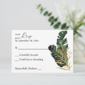 Tropical Palm Leaf Gold auf der RSVP Karte (Stehend Vorderseite)