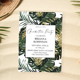 Tropical Palm Leaf & Gold Graduation Party Einladung