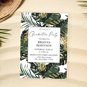 Tropical Palm Leaf & Gold Graduation Party Einladung