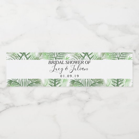 Tropical Palm Leaf Green Pattern Hochzeit Wasserflaschenetikett (Einzelnes Label)