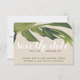 Tropical Palm Leaf Green und Tan Save the Date