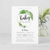 Tropical Palm Leaf Greenery Baby Dusche Einladung (Stehend Vorderseite)