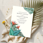 Tropical Palm Leaf Grüne Lässige Hochzeit Einladung