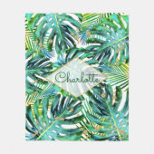 Tropical Palm Leaf Grünpflanzen Muster Gold Glitze Fleecedecke (Vorderseite)