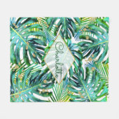 Tropical Palm Leaf Grünpflanzen Muster Gold Glitze Fleecedecke (Vorderseite (Horizontal))