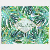 Tropical Palm Leaf Grünpflanzen Muster Gold Glitze Fleecedecke (Vorderseite (Horizontal))