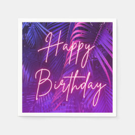  Tropical Palm Leaf Happy Birthday Paper Napkin Serviette