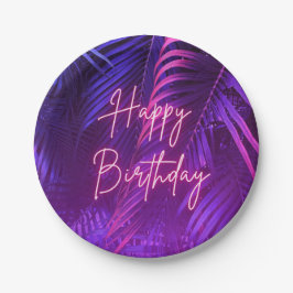 Tropical Palm Leaf Happy Birthday Paper Plate Pappteller