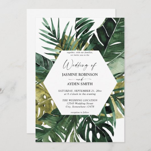 Tropical Palm Leaf Hochzeit Einladung (Vorne/Hinten)