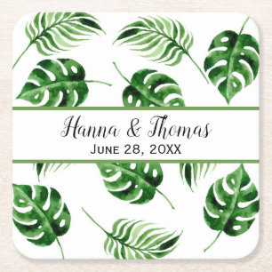 Tropical Palm Leaf Hochzeit in Urlaubsort Rechteckiger Pappuntersetzer