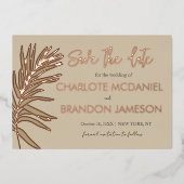 Tropical Palm Leaf Hochzeit speichern Sie das Datu Folieneinladung (Vorderseite)