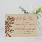 Tropical Palm Leaf Hochzeit speichern Sie das Datu Folieneinladung (Stehend vorne)