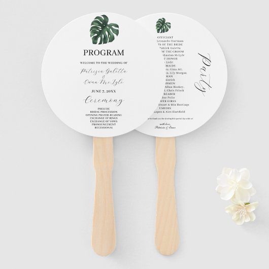 Tropical Palm Leaf Hochzeitsprogramm Set Fans Fächer (Vorne und Hinten)