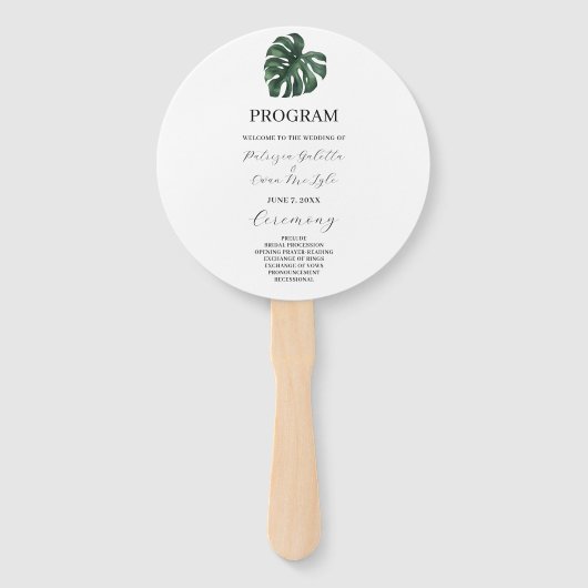Tropical Palm Leaf Hochzeitsprogramm Set Fans Fächer (Vorderseite)