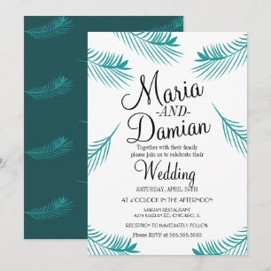 Tropical Palm Leaf Illustration Grüne Hochzeit Einladung