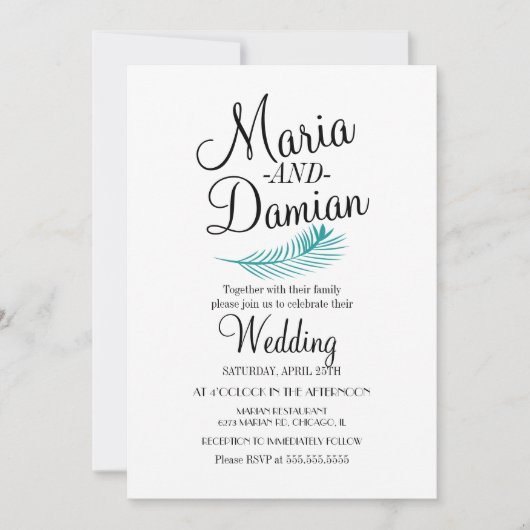 Tropical Palm Leaf Illustration Hochzeit Einladung (Vorderseite)