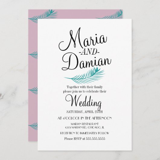 Tropical Palm Leaf Illustration Hochzeit Einladung (Vorne/Hinten)