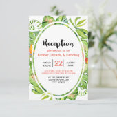 Tropical Palm Leaf Island Wreath Hochzeitsempfang Einladung (Stehend Vorderseite)