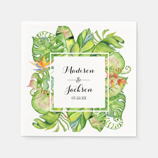 Tropical Palm Leaf Island Wreath Monogram Wedding Serviette (Vorderseite)