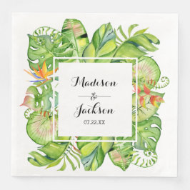 Tropical Palm Leaf Island Wreath Wedding Monogram Serviette
