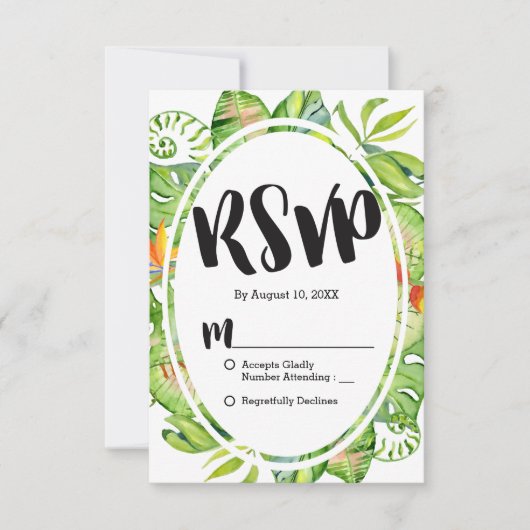 Tropical Palm Leaf Island Wreath Wedding RSVP (Vorderseite)