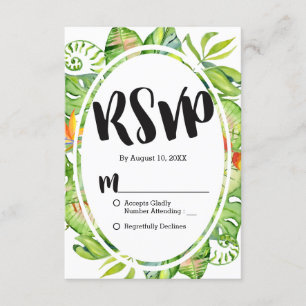 Tropical Palm Leaf Island Wreath Wedding RSVP Karte
