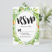 Tropical Palm Leaf Island Wreath Wedding RSVP Karte (Stehend Vorderseite)
