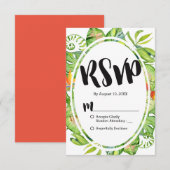 Tropical Palm Leaf Island Wreath Wedding RSVP Karte (Vorne/Hinten)