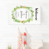 Tropical Palm Leaf Island Wreath Wedding Willkomme Banner (Insitu)