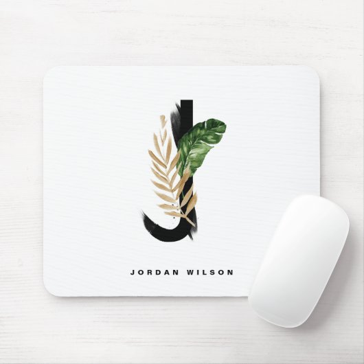 Tropical Palm Leaf Letter J Monogram Personalisier Mousepad (Mit Mouse)