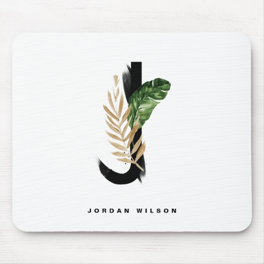 Tropical Palm Leaf Letter J Monogram Personalisier Mousepad (Vorne)