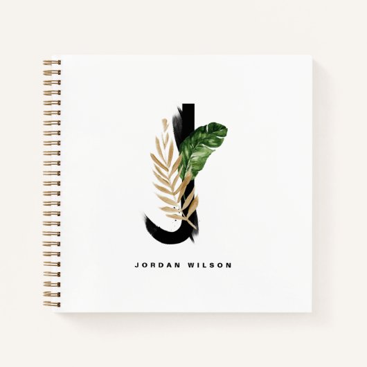 Tropical Palm Leaf Letter J Monogram Personalisier Notizblock (Vorderseite)