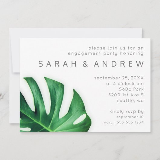 Tropical Palm Leaf Minimalistische Engagement Part Einladung (Vorderseite)