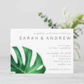 Tropical Palm Leaf Minimalistische Hochzeit Einlad Einladung (Stehend Vorderseite)