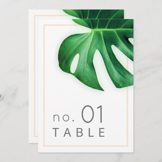 Tropical Palm Leaf Minimalistische Tischnummer (Vorne/Hinten)