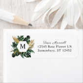 Tropical Palm Leaf Monogram Rücksendeadresse (Insitu)