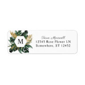 Tropical Palm Leaf Monogram Rücksendeadresse (Vorne)