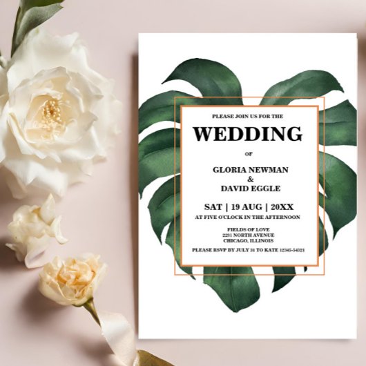 Tropical Palm Leaf Monstera Hochzeit Einladung