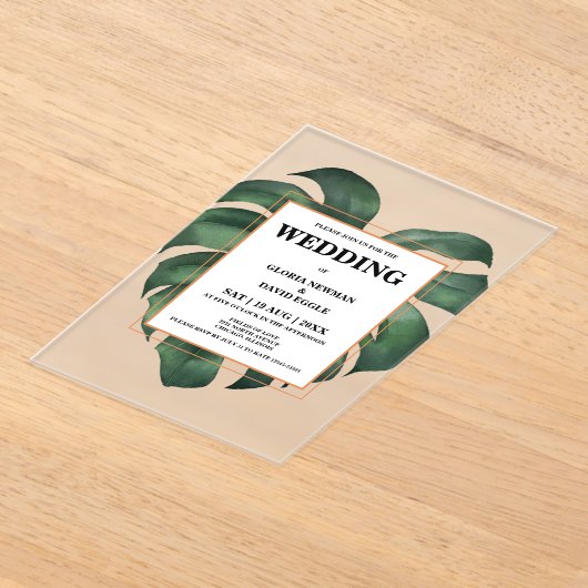 Tropical Palm Leaf Monstera Wedding Acryleinladungen (Ablage )