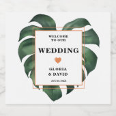 Tropical Palm Leaf Monstera Wedding Alkoholflaschenetikett (Einzelnes Label)