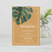 Tropical Palm Leaf Monstera Wedding Invitation Einladung (Stehend Vorderseite)