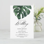 Tropical Palm Leaf Monstera Wedding Invitation Einladung (Stehend Vorderseite)